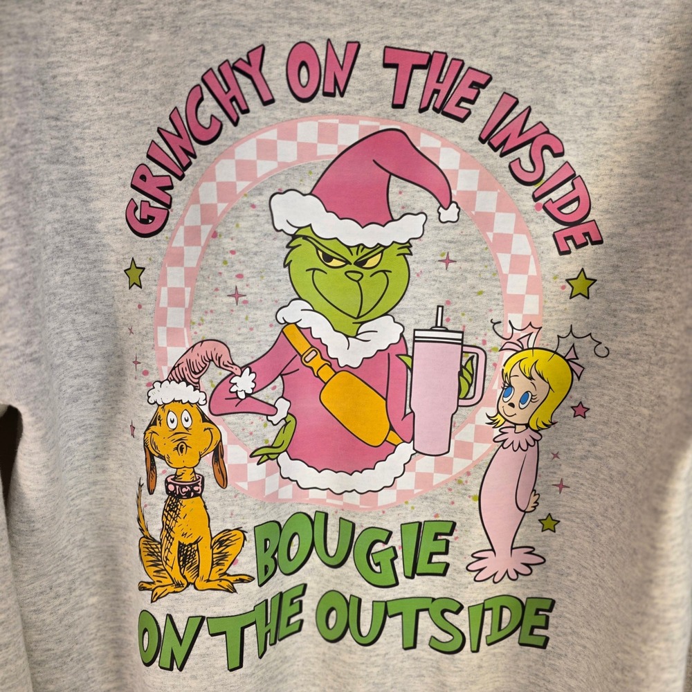 Grinchmas Sweatshirt Women Large Grey Grinchy On The Inside Bougie Outside - Picture 5 of 8